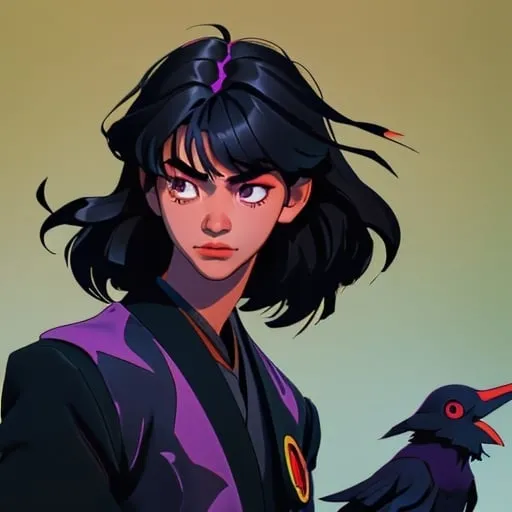 Prompt: A handsome Asian teenager with raven black curly hair