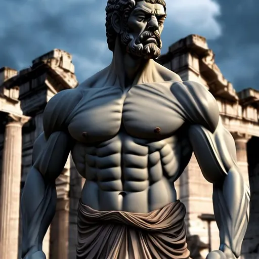 Prompt: Create a stoic-looking figure with a muscular physique, exuding strength and wisdom, representing the essence of Sotic philosophy,Embrace the Silence: Sotic Strength in Shadows,Sotic Stoic: Embrace the Silence, Embody Strength in Stillness amidst Ancient Rome,8k,realistic