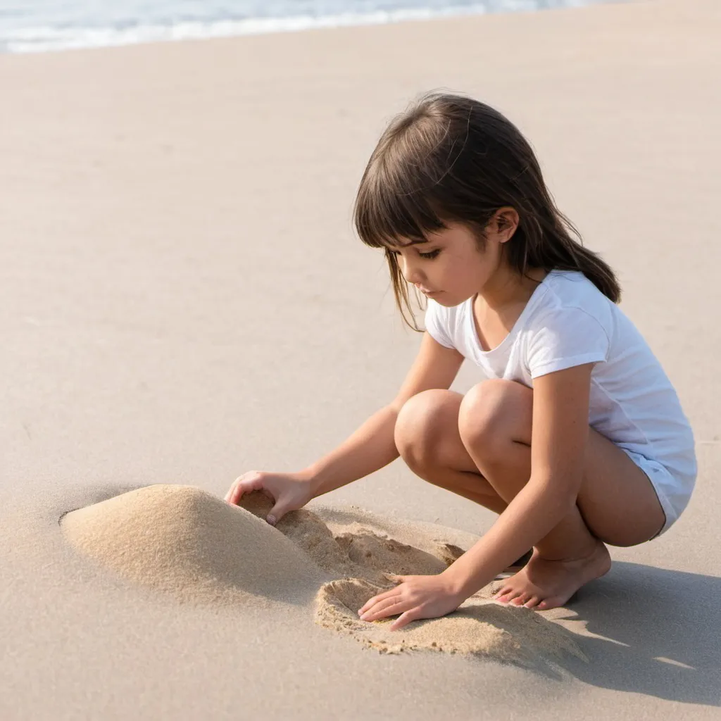 Prompt: Girl looking at sand