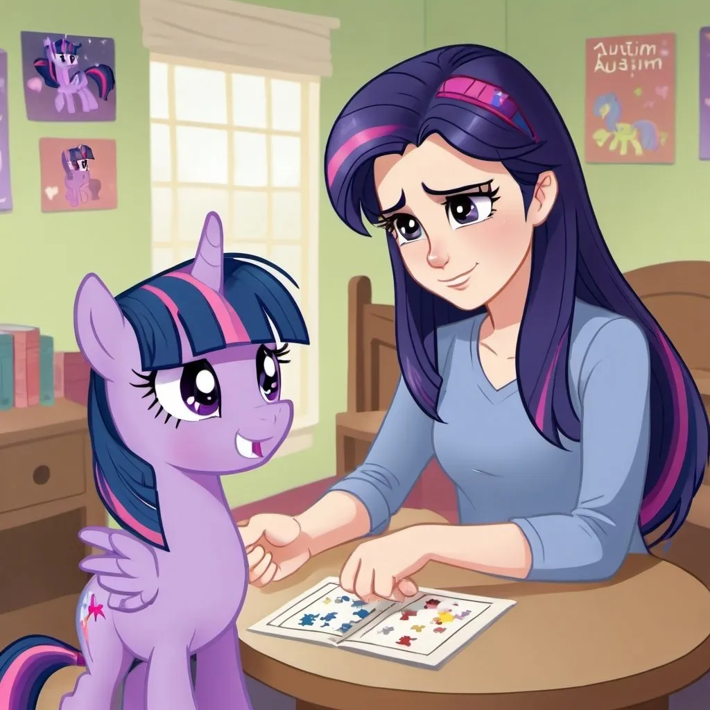 Prompt: Twilight Sparkle Helps a Girl with Autism