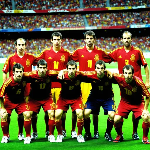 Prompt: My real photo of myself among the players of the Spanish national team in 2008