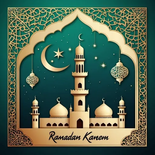 Prompt: Make a beautiful Islamic picture saying Ramadan Kareem in English 