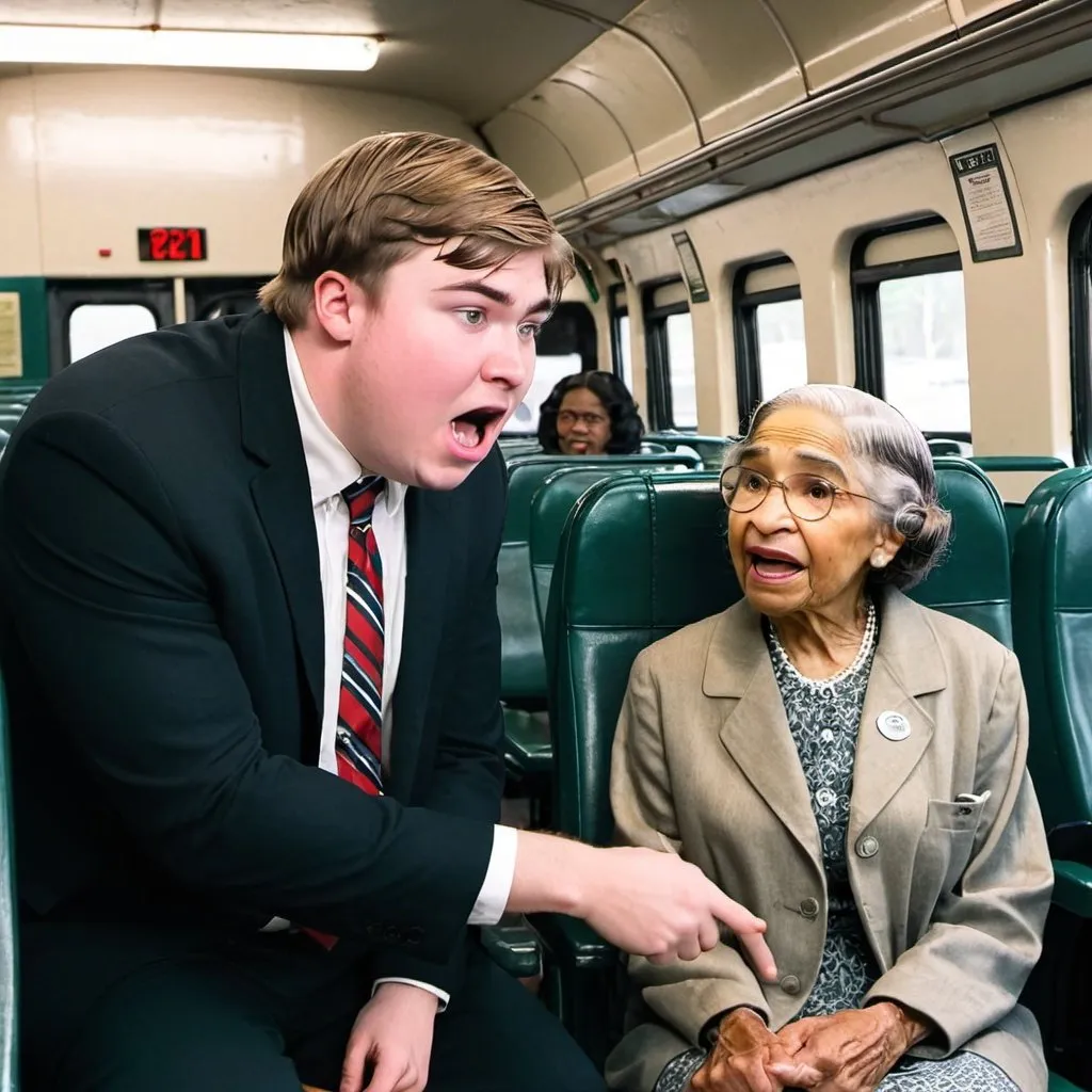 Prompt: Mr beast telling rosa parks to get out of the seat