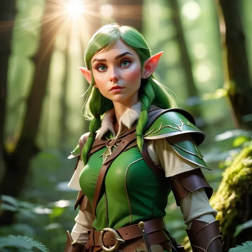 Prompt: Elf ranger in a mystical forest around sunlight