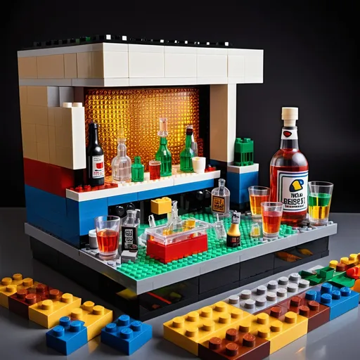 Prompt: A full size 70's disco and alcoholic beverage lego set