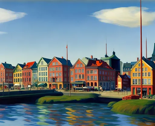 Prompt: The city of Gothenburg as if painted by the painter Edward Hopper 