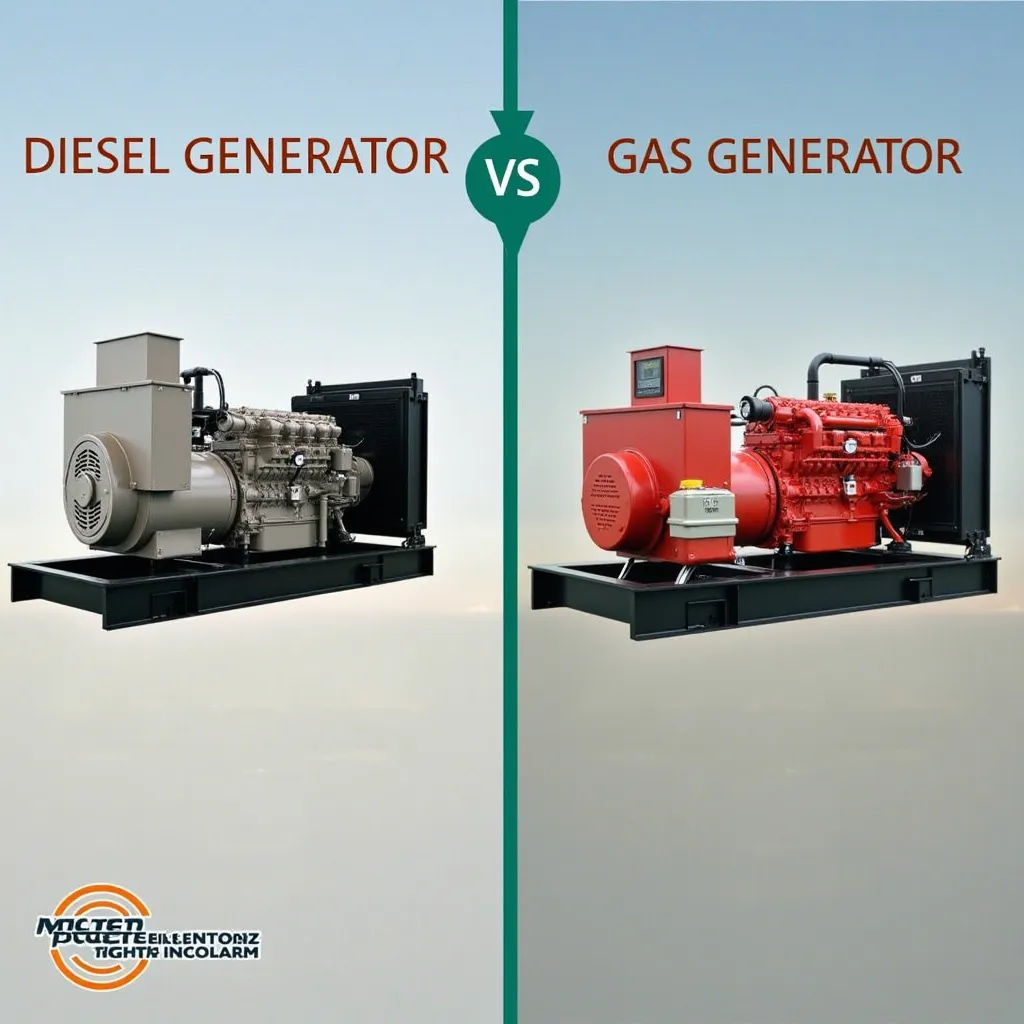 Prompt: Show the difference between a diesel generator and a gas generator