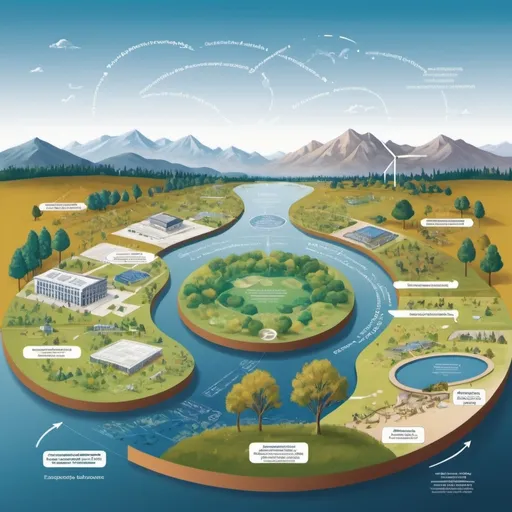 Prompt: landscape with various ecosystems
 representing aspects of higher education like standards, accreditation, teaching, evaluation
