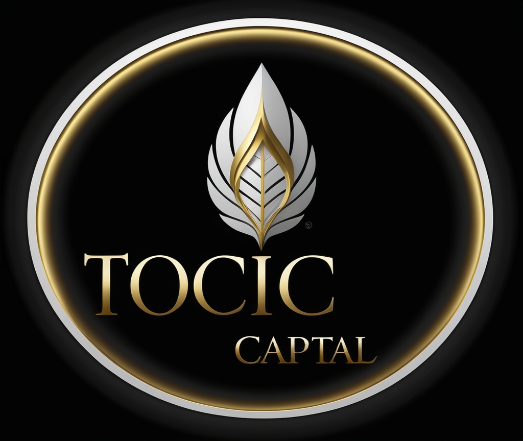 Prompt: Company name TOCIC Capital. Black background. Gold text and symbol. Symbol that represent change and constant.