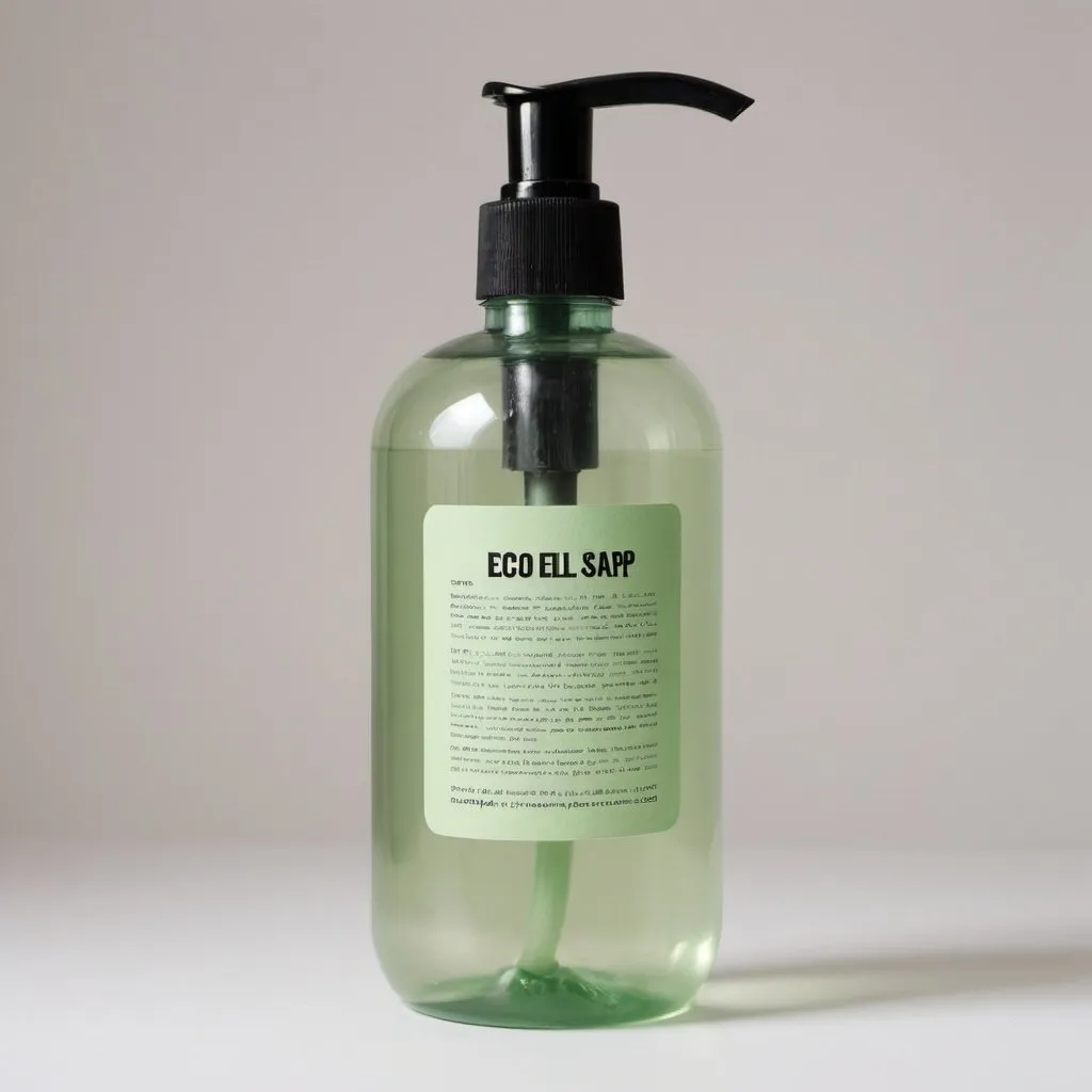 Prompt: A 500 ml transparent plastic liquid soap bottle. The soap inside is light minty green and there's a wrap around sticker on the bottle that leaves a small gap in between the start and end points. The sticker is off white and the writings on it are in a typewriter font, in black. It says gx lab somewhere along the middle and says liquid hand soap one the left side (written vertically) and says sivi el sabunu on the right side (vertically) there are some logos that say eco friendly, dermatologically tested, bph free etc and overall is a simple but elegant looking packaging