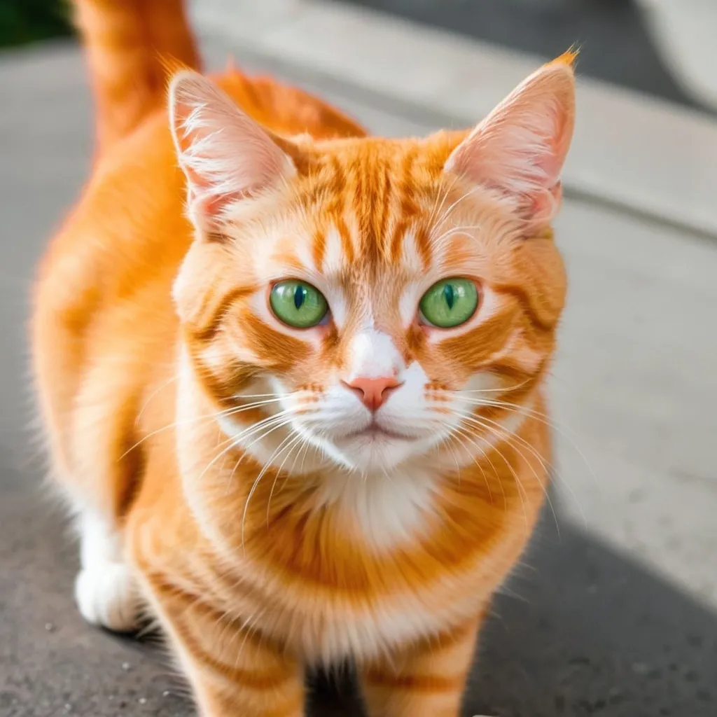 Prompt: A super cute orange cat with green eyes