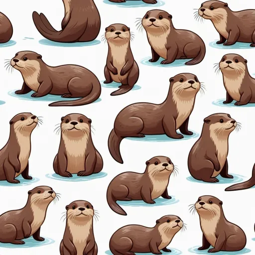 Prompt: (2D) otters in different poses, white background, children’s book illustration,  realistic, flat design, minimalist style, limited to 4 colors, playful expressions, thin outlines, cheerful ambiance, delightful and engaging, nostalgic and vintage feeling, HD quality.