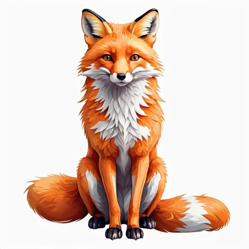 Prompt: (fox illustration), (transparent background), full body, seating, whimsical and playful design, highly detailed orange fur texture, bright and vibrant color palette, charming expression, bold outlines for emphasis, suitable for art prints, captivating eyes that evoke curiosity, engaging pose to showcase character traits, 2D vector style, ultra-detailed elements.