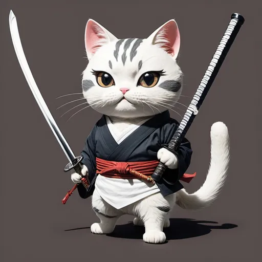 Prompt: A manga stile cat with a katana 
