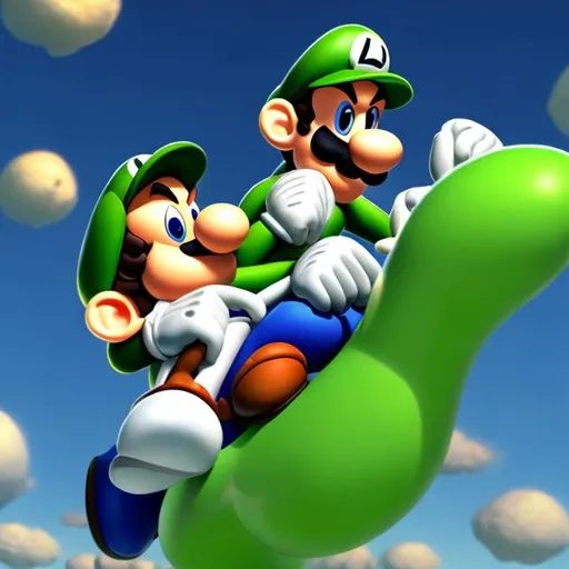 Prompt: Luigi riding yoshi