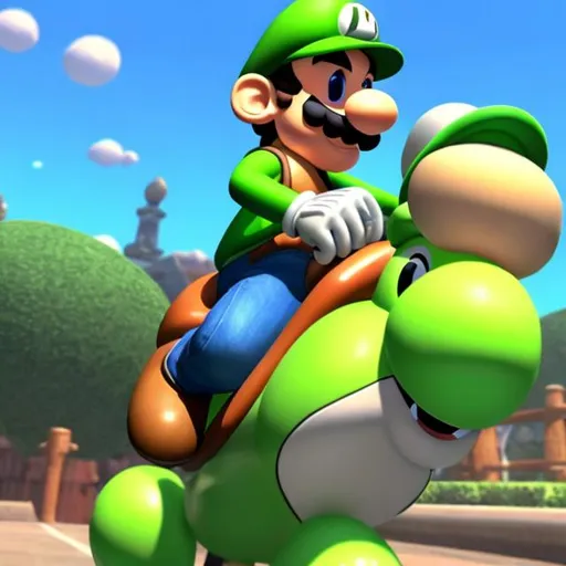 Prompt: Luigi riding yoshi