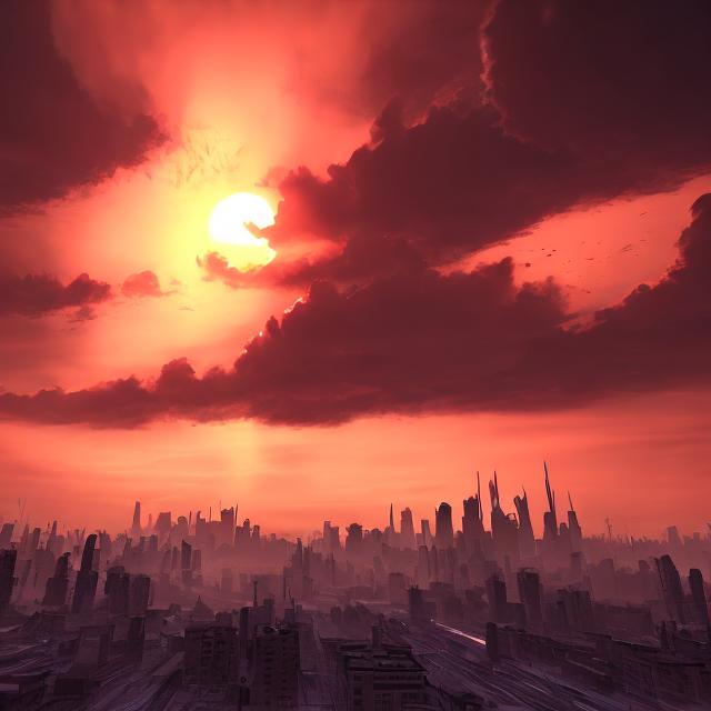 Prompt: Dystopian sunset over a city