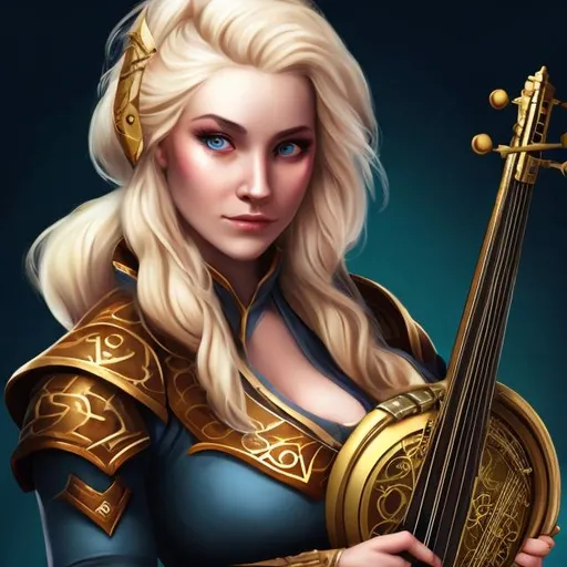 Prompt: Chaotic neutral blonde female bard