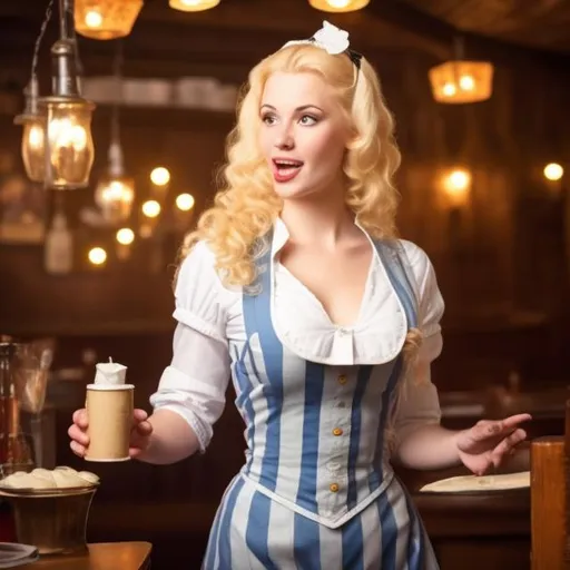 Prompt: Medieval blonde singing waitress