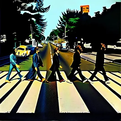 Prompt: The Beatles Crossing a Crosswalk album cover