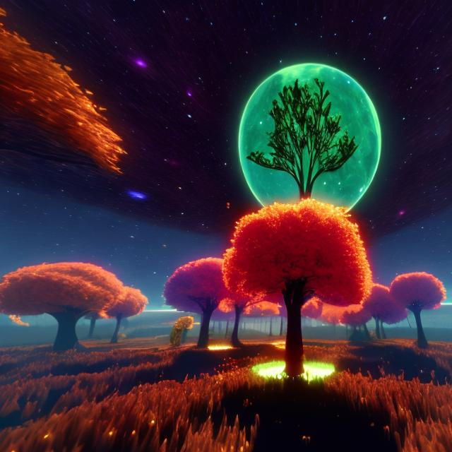 Prompt: Glowing tree growing worlds