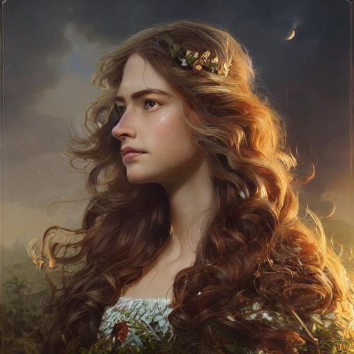 Portrait of Artemis with wavy hair and with cute fac...