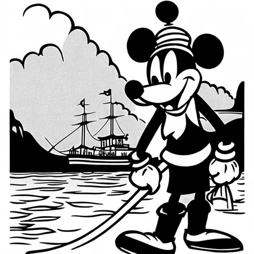 Prompt: steamboat Willie, cartoon, mouse,