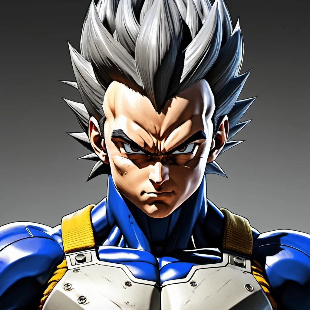 Prompt: Vegeta in Metal Gear Solid concept art sketch, realistic shading, intense glare, intricate armor details, high-contrast shadows, detailed hair strands, dramatic lighting, professional rendering, digital sketch, dynamic pose, cool tones, sci-fi, anime, highres, ultra-detailed