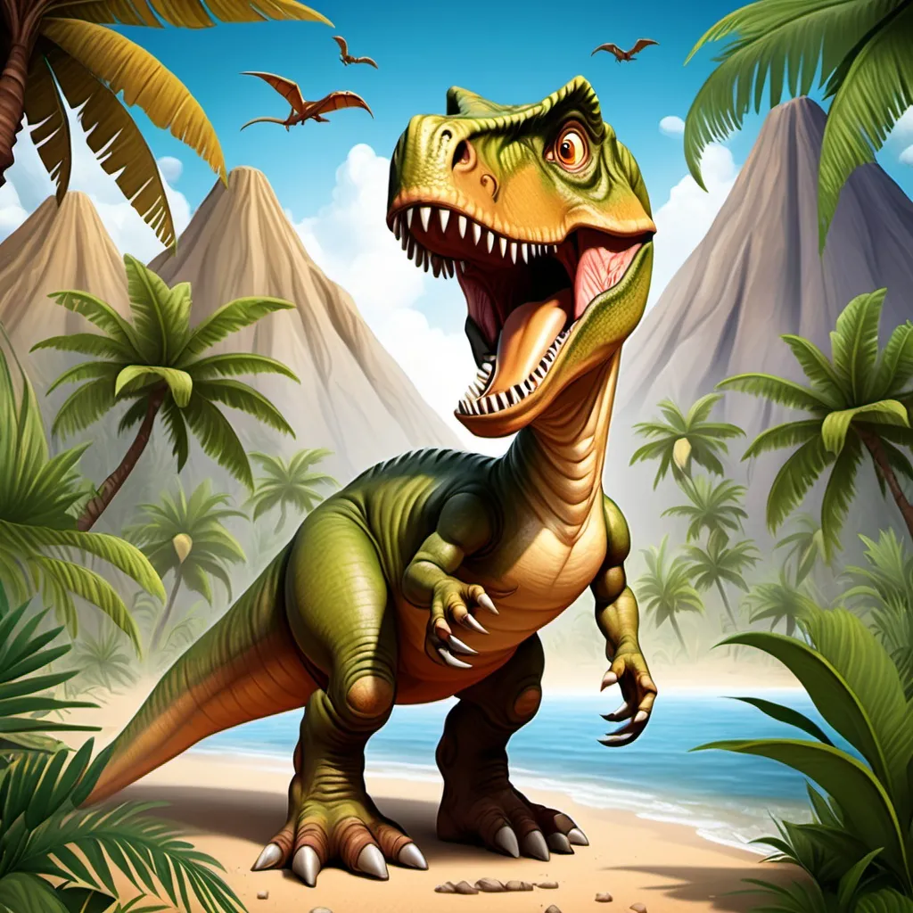 Prompt: generate images for children's ebook about Dinosaur Vacation