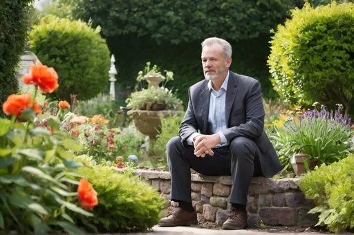 Prompt: A man lost a great opertunity and siting in a garden 