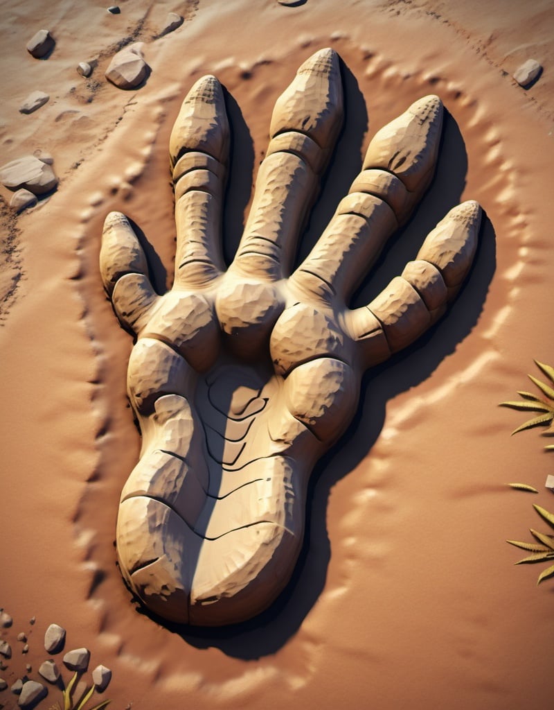 Prompt: big dinosaur footprint, tyrannosaurus footprint, 2D graphics, high quality, voxel graphics