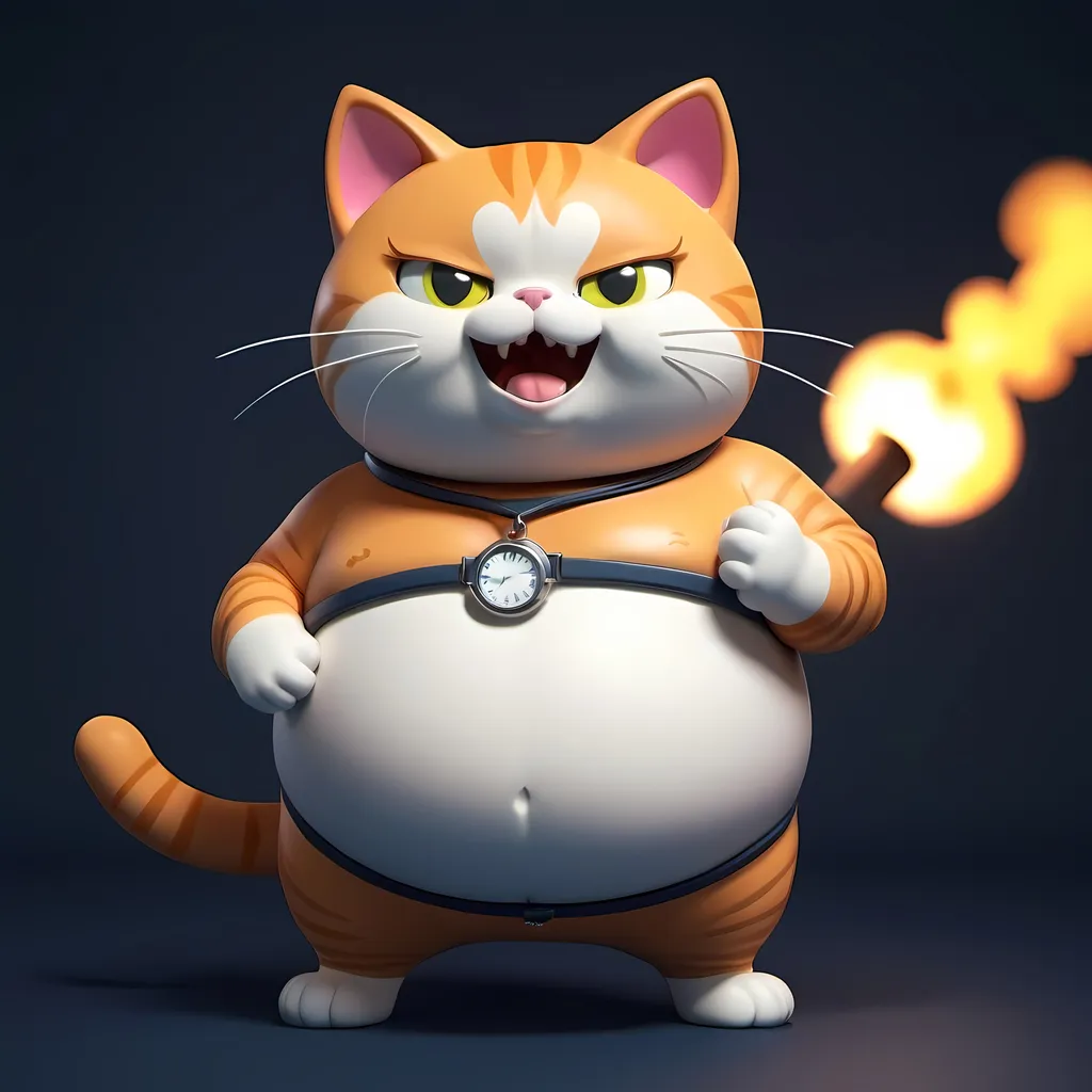 Cat cartoon body is fat anime 3d. Hold the dynamite...