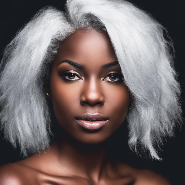 Prompt: A beautiful black woman with some white hair 