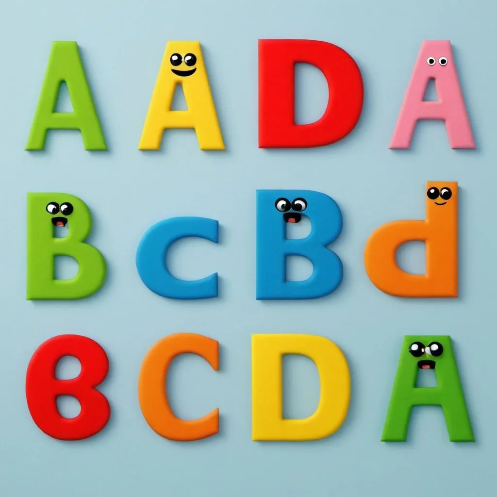 funny letter A, B, C, D, E