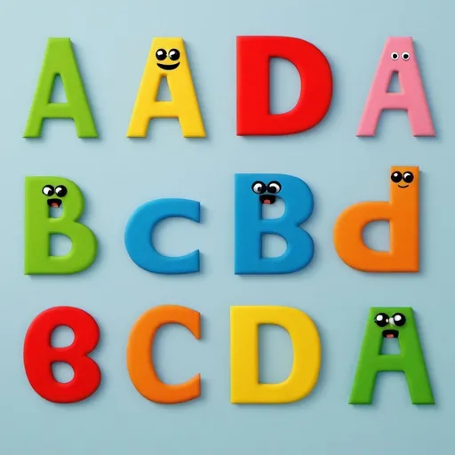 Prompt: funny letter A, B, C, D, E