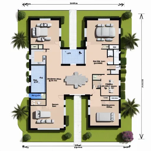 Prompt: Architectural plan, 2 separate southern floors, 12 x 12 meters, 140 meters, two corners