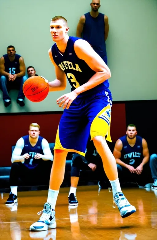 Prompt: give me a whiteboy who is the best basketball player in the world. He has a lot of muscles and is very tall