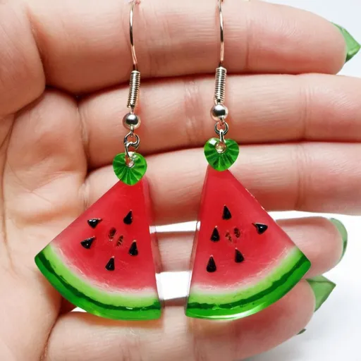 Prompt: generate resin real watermelon fruit slice dangle earrings 