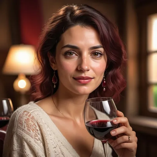 Prompt: portrait of a spanish woman  with a glass of red wine