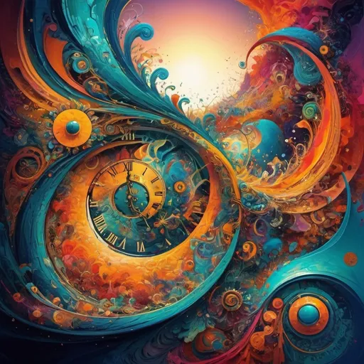 Prompt: time character of creation displayed in colorful patterns and creative mindscapes
