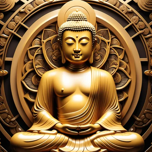 Prompt: (art deco style), Setsuke golden Buddha, warm color palette, elegant geometric patterns, luxurious and ornate details, invoking serenity and spirituality, emphasizing richness and opulence, soft ambient glow radiating from the Buddha, opulent background elements, high quality, ultra-detailed, rich textures and intricate designs.