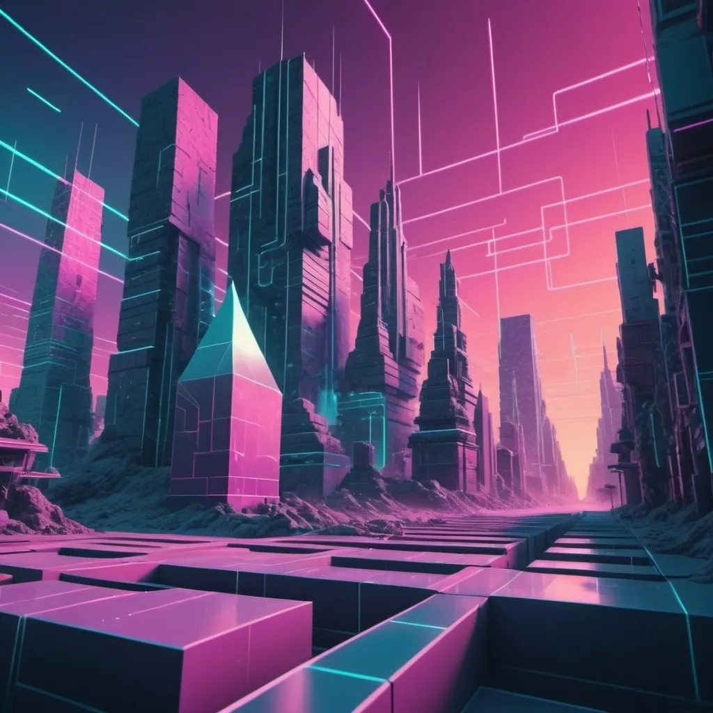 Prompt: (futuristic-vaporwave style), spatial coordination of a dynamic object in motion, (muted color scheme), colorful spectacle, intricate cubic patterns, (extra lines indicating movement), objectivation of time, surreal ambiance, futuristic cityscape background, harmonized geometrical shapes, (highly detailed), (4K), cinematic depth exploring motion and time.