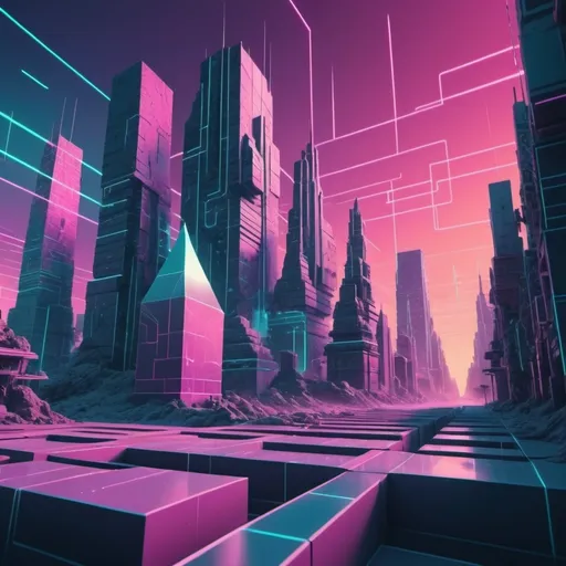 Prompt: (futuristic-vaporwave style), spatial coordination of a dynamic object in motion, (muted color scheme), colorful spectacle, intricate cubic patterns, (extra lines indicating movement), objectivation of time, surreal ambiance, futuristic cityscape background, harmonized geometrical shapes, (highly detailed), (4K), cinematic depth exploring motion and time.