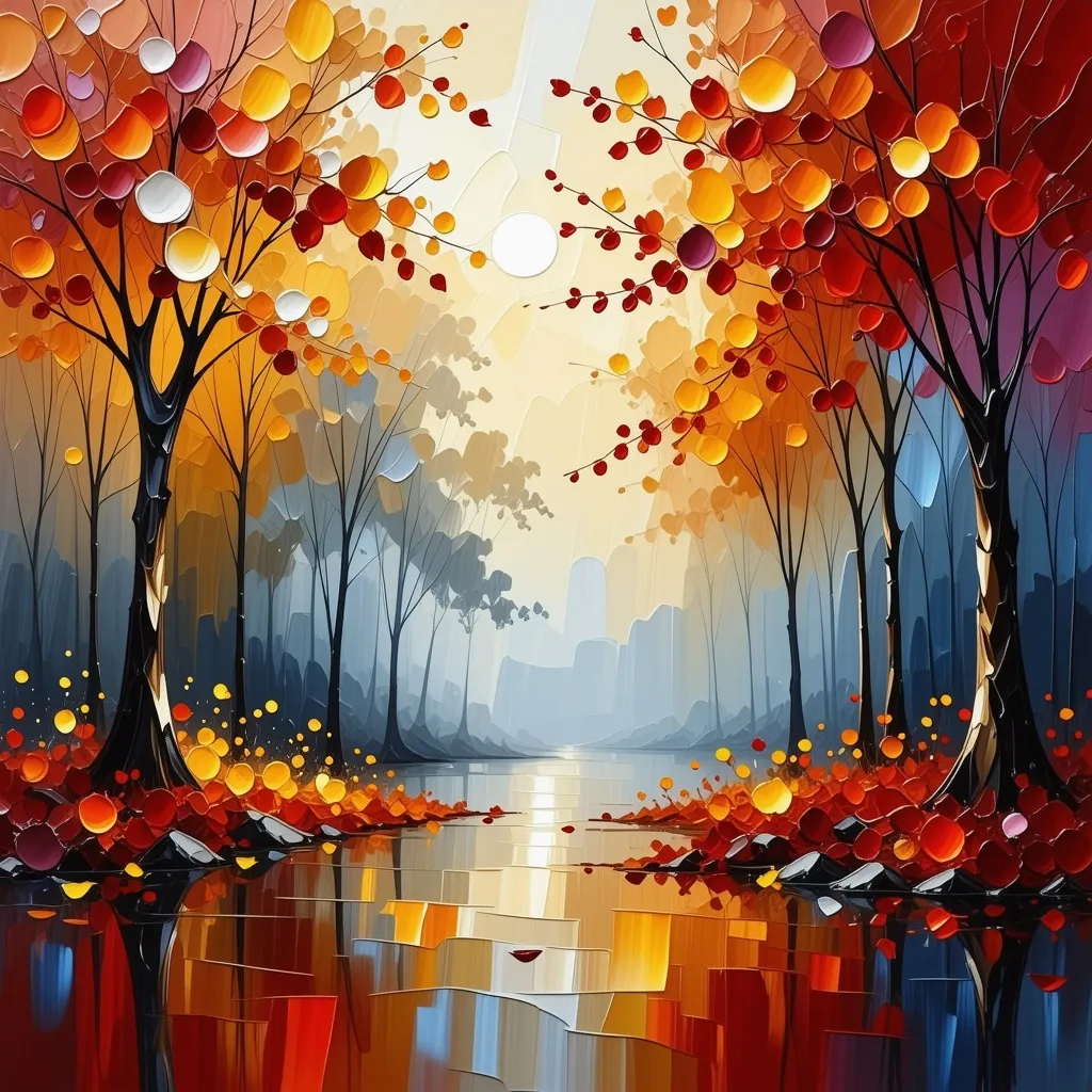 Prompt: Abstract impressionism a dance of autumn colors painted like rain on a canvas