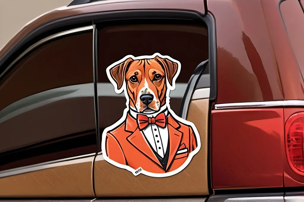 Prompt: Illustration OF DOG DRESSED AS GROOMSMAN FOR THEIR PEOPLE Mom and Dad dog is red mountain cur dogs