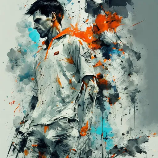 Prompt: Full photo shot of a Novak Djokovic  , yoji shinkawa style, jean-baptiste monge, general plan, central composition, entirely on a sheet, ink painting, expressive painting, watercolor, bold brushstrokes, concept art, cinematic lighting, orange, (blue:1.3), gray and white, stylize, intricate detail, 8k, transparent background, (white background:1.4), 3d vector



