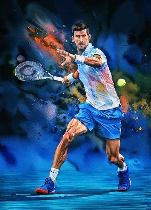 Prompt: Novak Djokovic watercolor