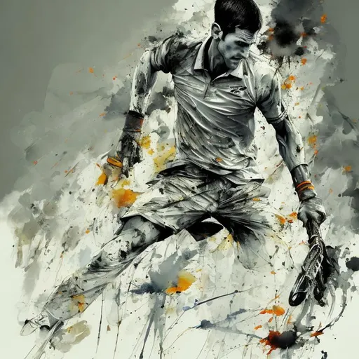 Prompt: Full photo shot of a Novak Djokovic  , yoji shinkawa style, jean-baptiste monge, general plan, central composition, entirely on a sheet, ink painting, expressive painting, watercolor, bold brushstrokes, concept art, cinematic lighting, orange, (blue:1.3), gray and white, stylize, intricate detail, 8k, transparent background, (white background:1.4), 3d vector




