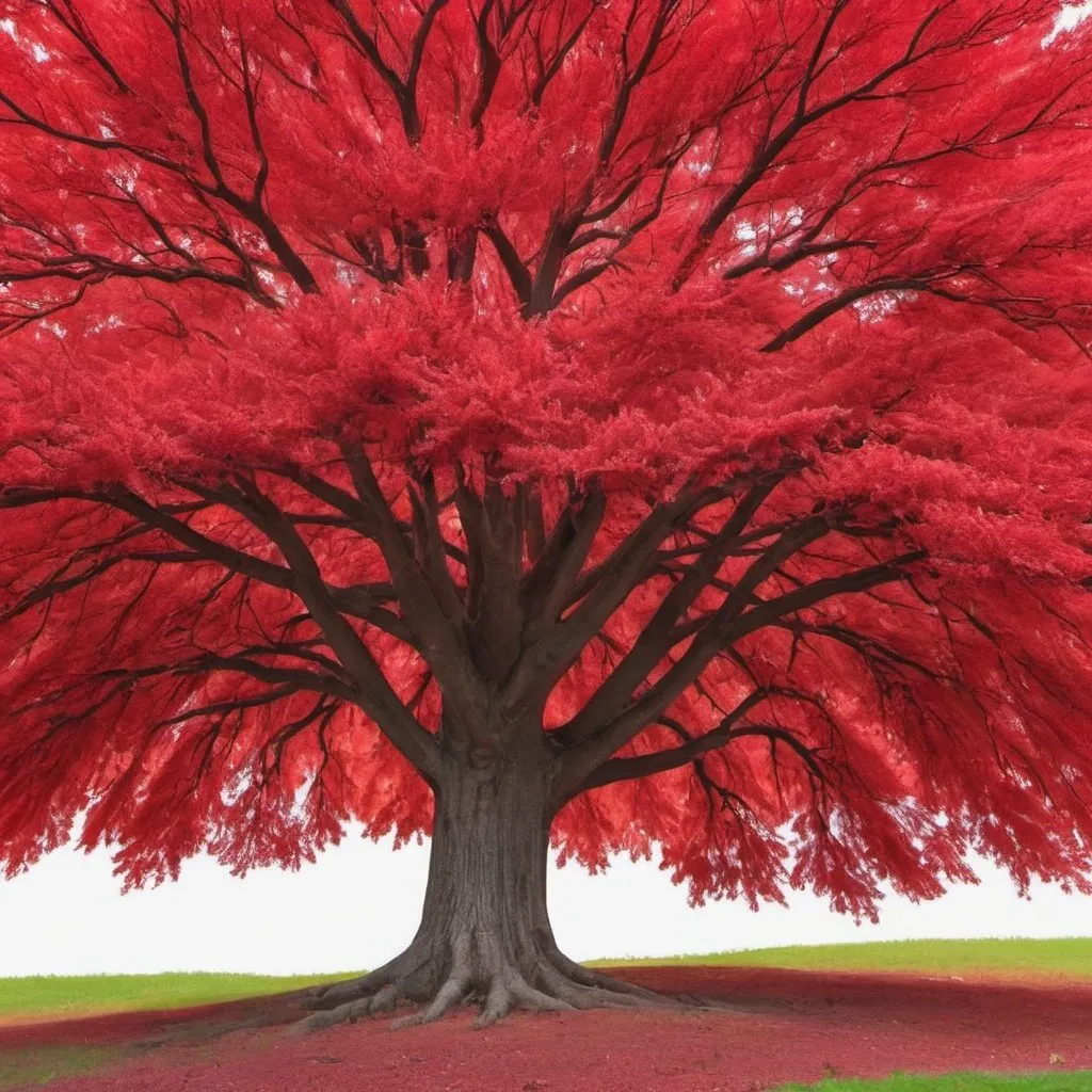 Prompt: Generate a picture of a red tree that is taken from under the tree for a profile picture
