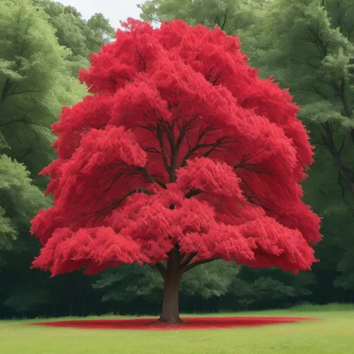 Prompt: Generate a picture of a red tree that is taken from under the tree for a profile picture
